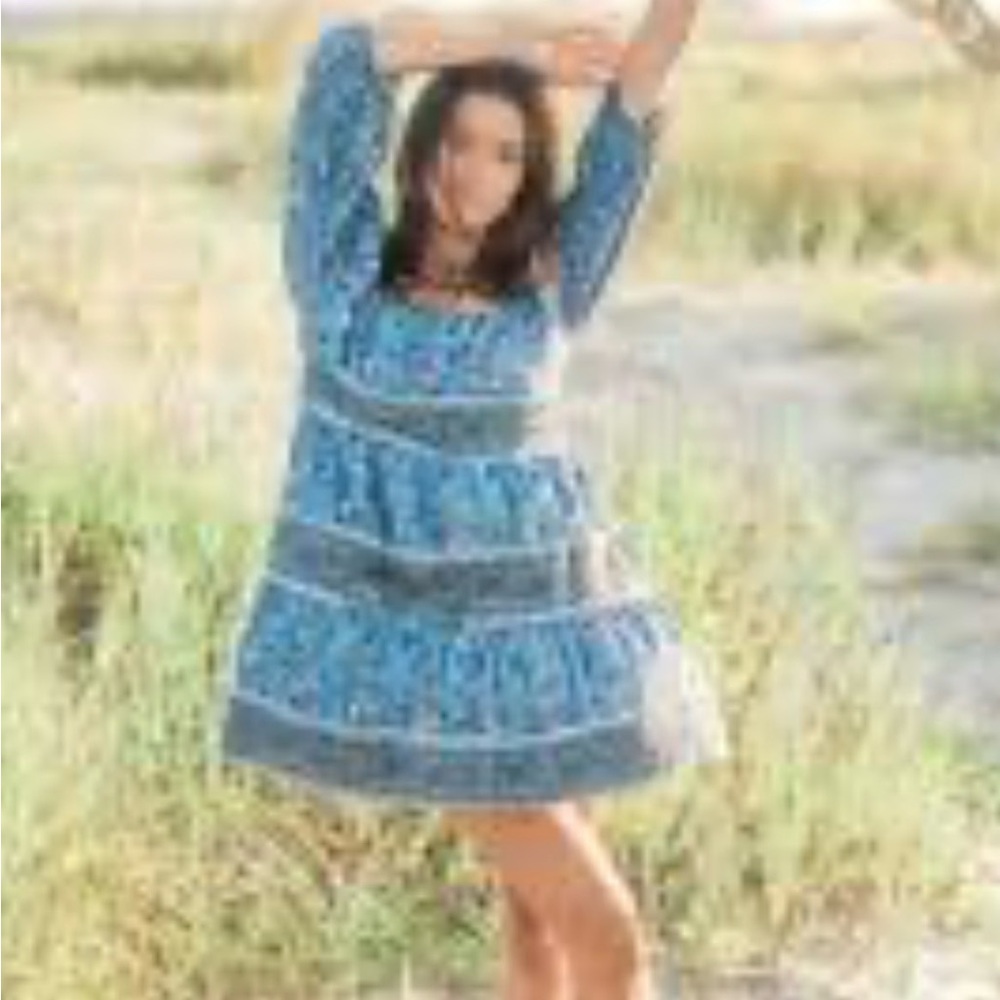 NWT Size XL Victoria Dunn Boho Sunflower Mini Dress in Cornflower. - Picture 4 of 13